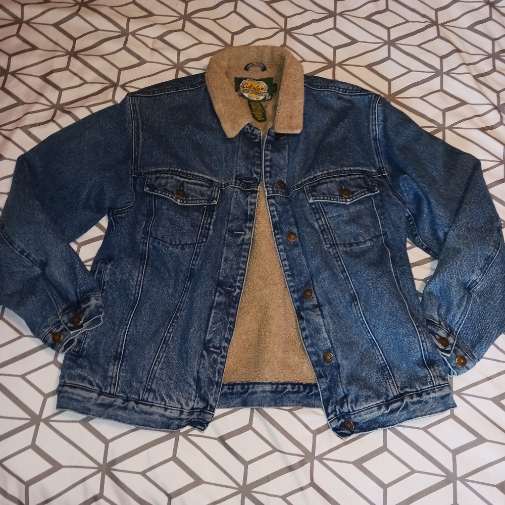 Vintage Cabela's Womens Blue Jean Jacket Sherpa Lined Medium
